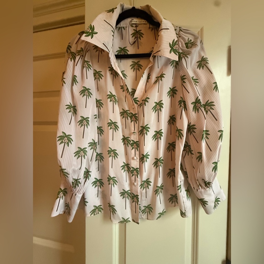 Authentic Alice + Olivia Silk Salome Palm Tree Print Women's Top size s